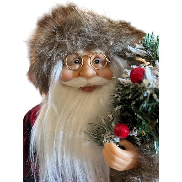 Rustic 1990s Woodland Santa Claus Figure Snowshoes & Tree Cabin Christmas Decor - Picture 2 of 7